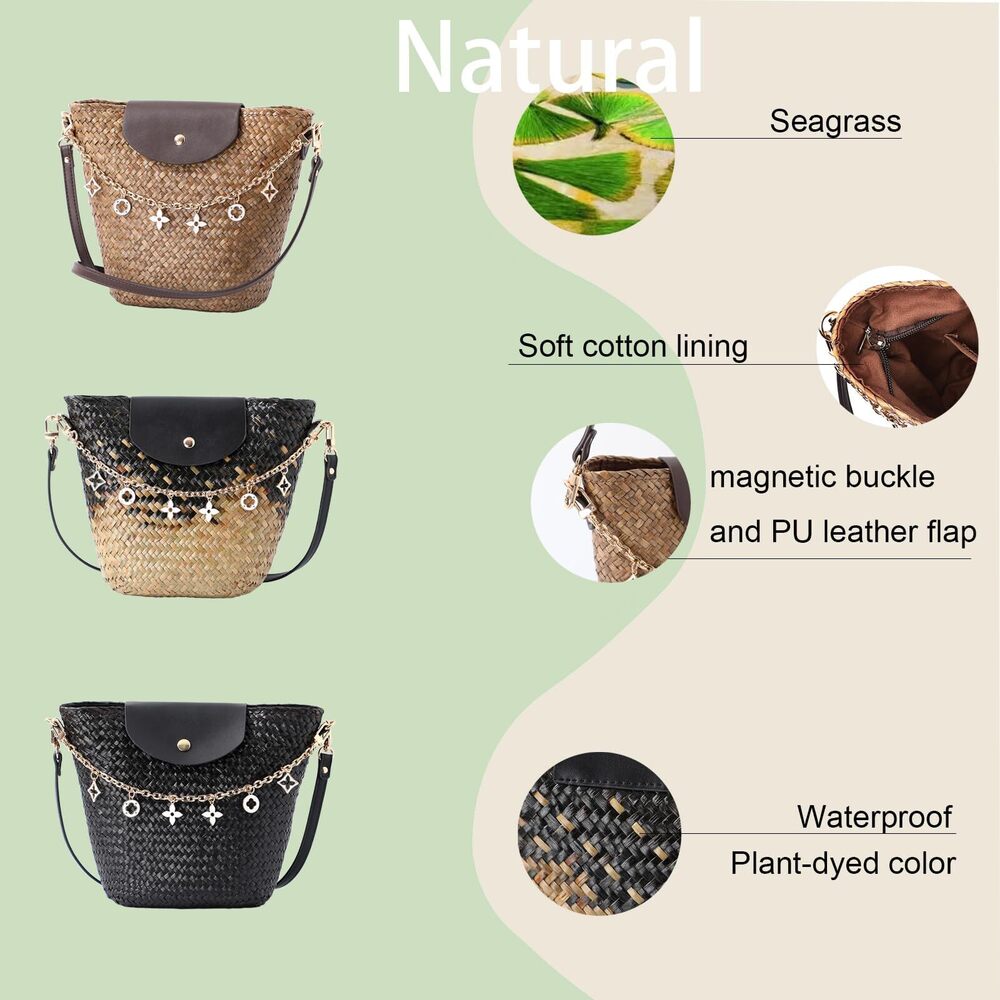 6678 Natural Straw Crossbody Bag Shoulder Bag Tote Handbag hobobag Purse - Picture 5 of 8